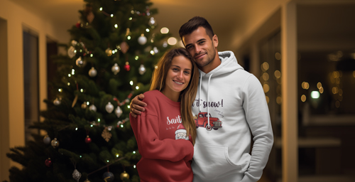 Couple Posing With a Christmas Tree