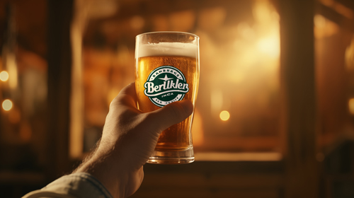 Человек держит бокал пива