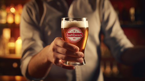 Бармен держит бокал с пивом
