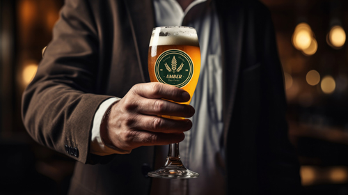 Мужчина в джинсовой одежде держит бокал с пивом