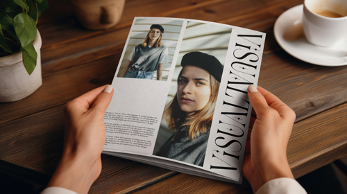 Vista superior de una revista sobre una mesa