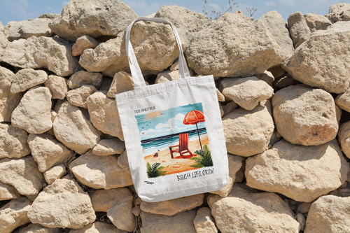 Canvas Bag Hanging on a Stone Wall