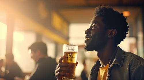 Парень держит бокал с пивом