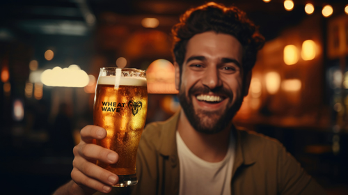 Мужчина с бокалом пива улыбается 