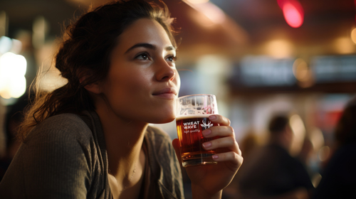 Женщина держит бокал с пивом