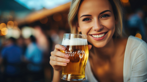 Женщина с пивным бокалом, вид крупным планом