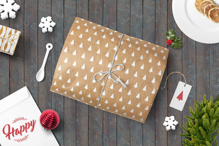 Christmas Gift on a Wooden Background