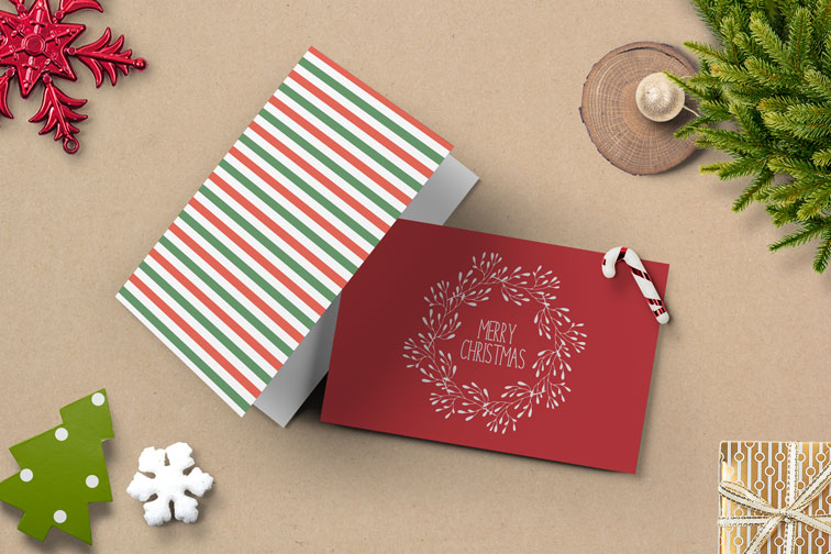 Christmas Cards on a Cardboard Background
