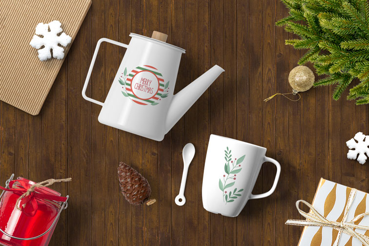 Teapot and a Cup on a Wooden Background