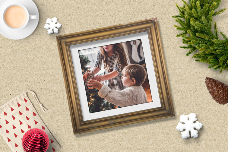 Photo Frame near Christmas Ornaments