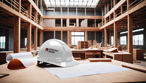 Construction Helmet on a Wooden Table
