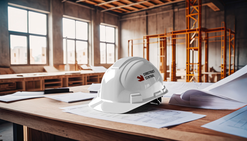 Construction Helmet With Stacks of Paper