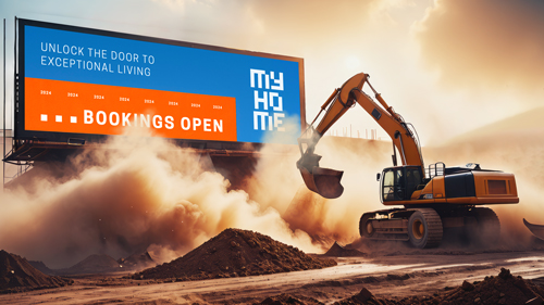 Traktor an einer Werbetafel