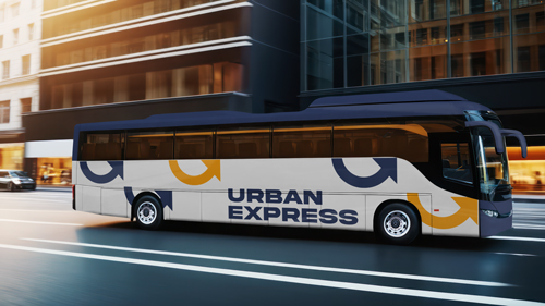 حافلة في مبنى حديث