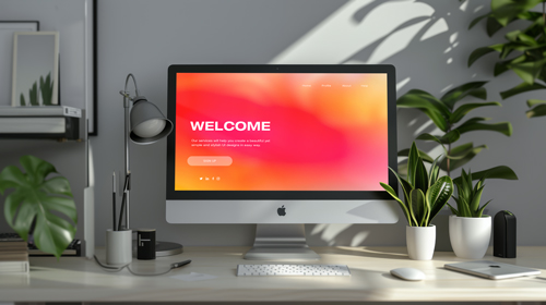 iMac with Plants on an Office Desk