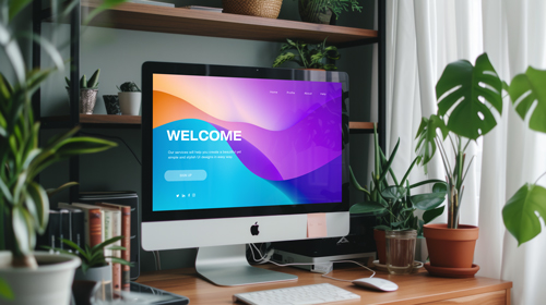 iMac on a Wooden Desk Left-Side View