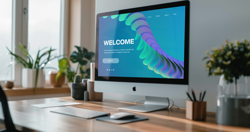 iMac on Wooden Desk Right View