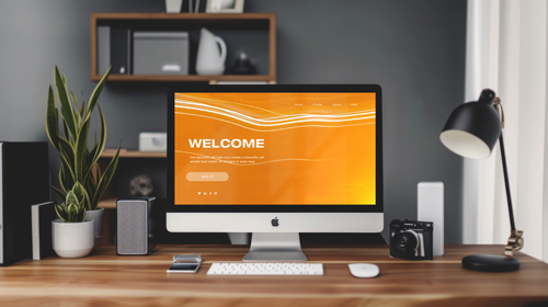 iMac on Wooden Desk Front View