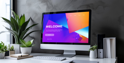 iMac with Input Devices and Plants