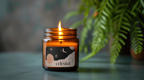 Jar Candle with Plant Leaves in the Backdrop