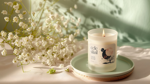 Scented Candle Jar Next to White Flowers