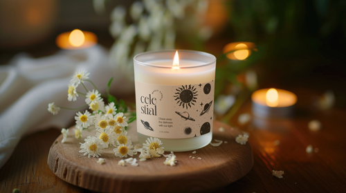 Candle Jar with Flowers and Candlelights