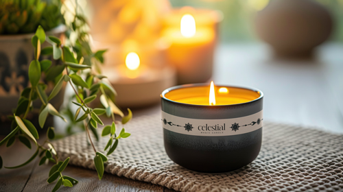 Ceramic Candle with Plants Zoomed-in View