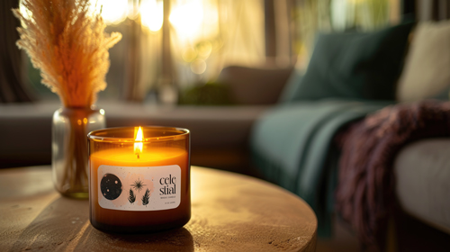 Glass Candle Against Home Interior Backdrop