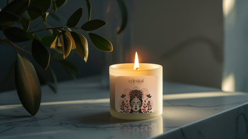 Ceramic Candle Jar Next to Plant Leaves