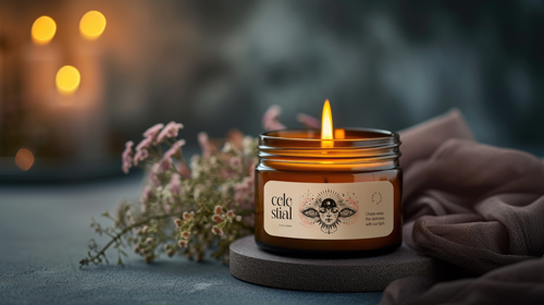 Mason Candle Jar on Blurred Floral Scene