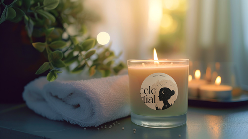 Scented Glass Candle Next to Spa Decors