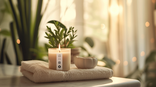 Scented Glass Candle Within Spa Interior