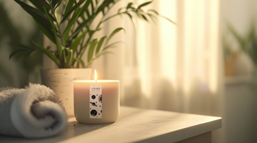 Candle Jar and Decors on a Wooden Table