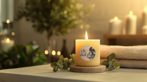 Scented Candle Jar Amidst the Spa Interior