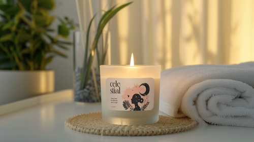 Scented Candle Jar Next to Spa Decorations