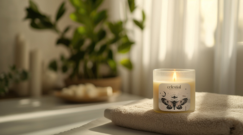 Glass Candle on a Blurred Spa Backdrop