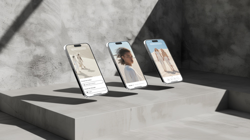 Apps on 3 iPhone 15 Pro Screens on a Stand