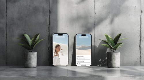 Apps on 2 iPhone 15 Pro Screens Next to Plants