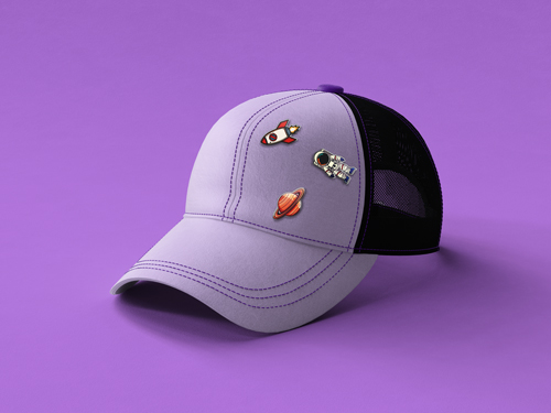 3 Button Pins on a Cap Side View