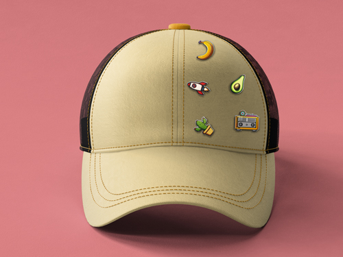 5 Button Pins on a Cap Front View