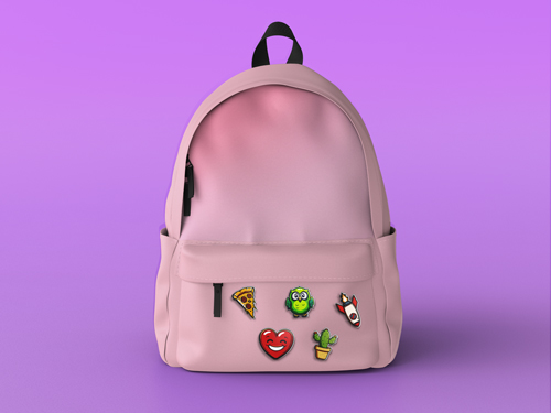 5 Button Pins on a Backpack Front View