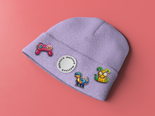 3 Button Pins on a Beanie Top View