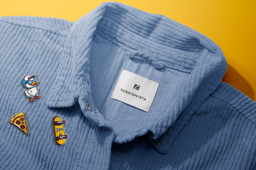 3 Button Pins on a Shirt Zoomed View