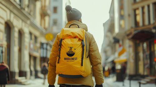 Homem com uma mochila visto de trás