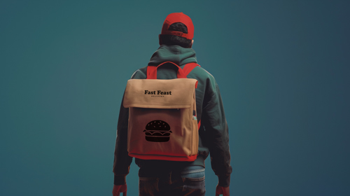 Homem com uma mochila em um cenário limpo