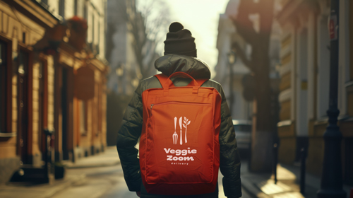 Homem com uma mochila em um cenário urbano