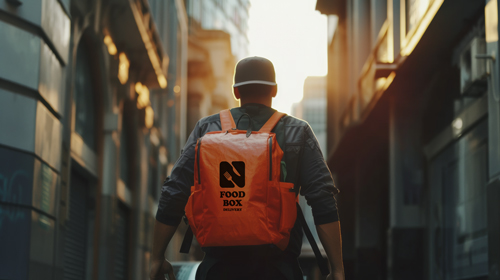 Homem com uma mochila em um ambiente urbano