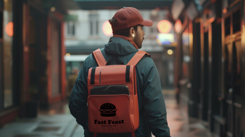 Homem com uma mochila no meio de estruturas urbanas