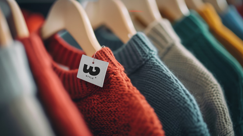 نظرة مقربة لملصق على سترة معلقة