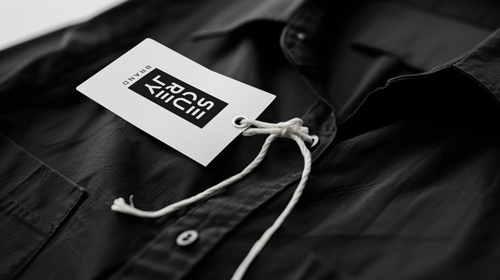 نظرة مقربة لملصق معلق على قميص أسود